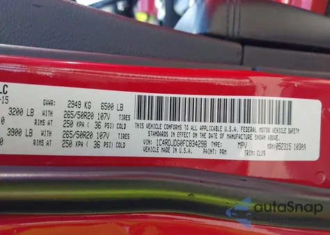 2015 Dodge Durango Limited z USA, uszkodzony, nr VIN 1C4RDJDG0FC834298